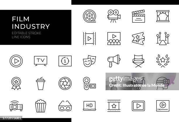 film industry icons - line series - editable stroke - movie award stock illustrations