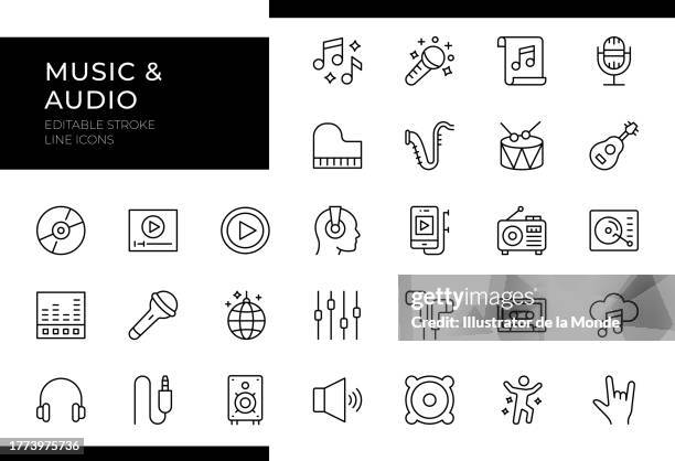 illustrations, cliparts, dessins animés et icônes de icônes de musique et d’audio - série de lignes - trait modifiable - musique