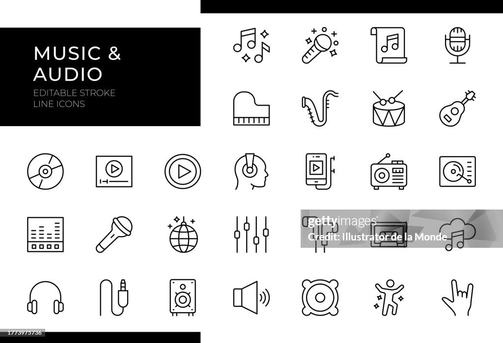 Music and Audio Icons - Line Series - Editable Stroke