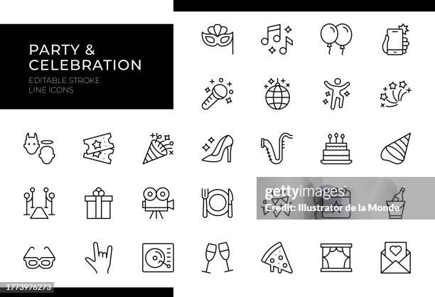 party & celebration icons - line series - editable stroke - birthday cake vector stock illustrations
