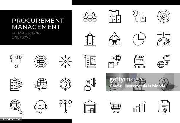 procurement management icons - line series - editable stroke - supply and demand stock illustrations