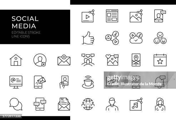 social media icons - linienserie - editable stroke - social media icons stock-grafiken, -clipart, -cartoons und -symbole