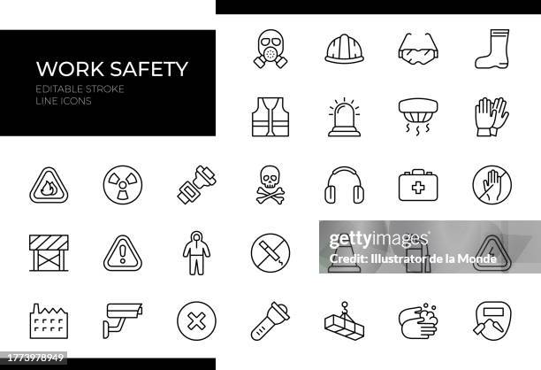 arbeitssicherheitssymbole - linienserie - editierbarer strich - radioaktive strahlung stock-grafiken, -clipart, -cartoons und -symbole