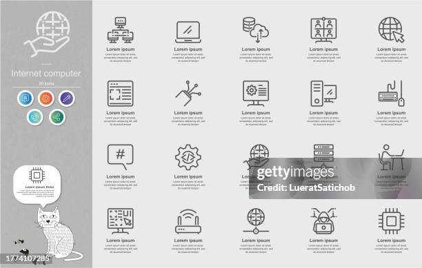 internet computer (icp) line icons content infographic - database icon stock illustrations