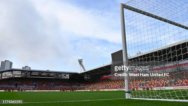 General view of the stadium interior prior to the Premier League match between Brentford FC and West Ham United at Gtech Community Stadium on...