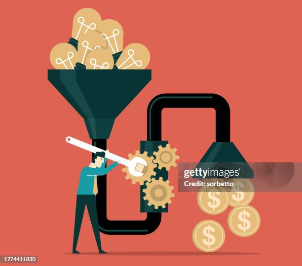 financial intelligence - businessman - horizontal funnel stock illustrations