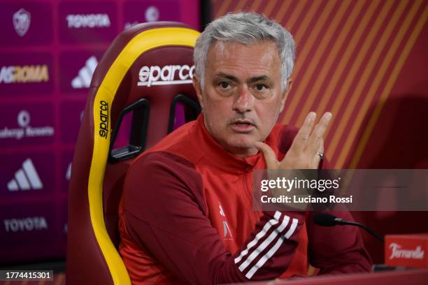 Roma coach Josè Mourinho during press conference at Centro Sportivo Fulvio Bernardini on November 04, 2023 in Rome, Italy.