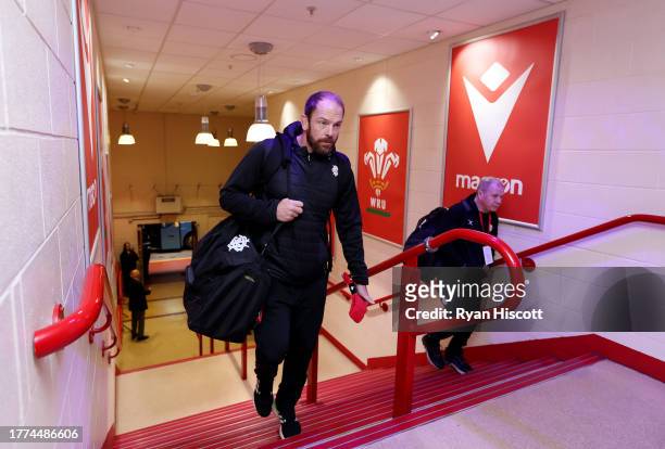 Alun Wyn Jones of Barbarians arrives at the stadium prior to the Test Match between Wales and Barbarians at Principality Stadium on November 04, 2023...