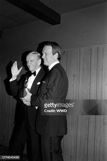 Fred Astaire and George Stevens Jr. Attend an American Film Institute event at the Beverly Hilton in Beverly Hills, California, on April 13, 1981.