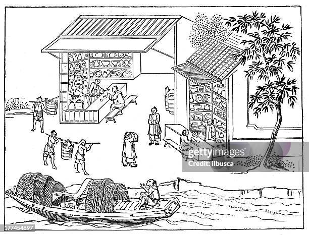 ilustraciones, imágenes clip art, dibujos animados e iconos de stock de anticuario ilustración: porcelana producción en china (16 de 16 imágenes) - porcelana china