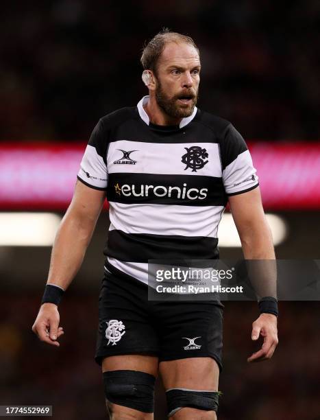 Alun Wyn Jones of Barbarians looks on during the Test Match between Wales and Barbarians at Principality Stadium on November 04, 2023 in Cardiff,...