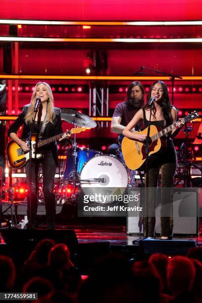 Sheryl Crow and Olivia Rodrigo perform onstage at the 38th Annual Rock & Roll Hall Of Fame Induction Ceremony at Barclays Center on November 03, 2023...