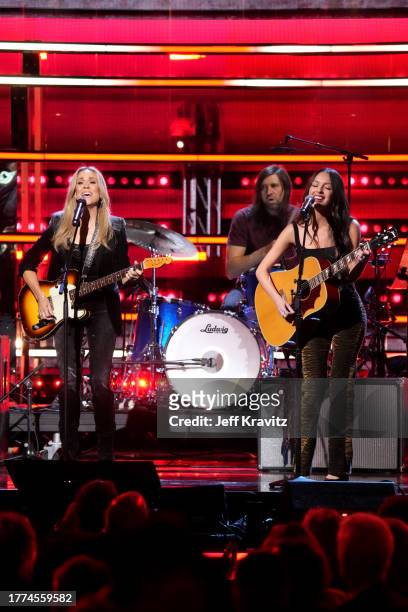 Sheryl Crow and Olivia Rodrigo perform onstage at the 38th Annual Rock & Roll Hall Of Fame Induction Ceremony at Barclays Center on November 03, 2023...