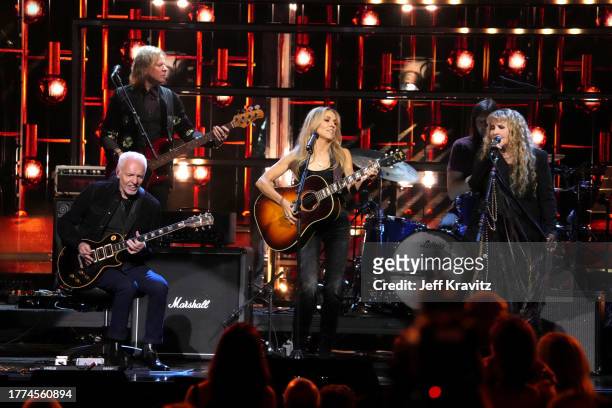 Peter Frampton, Sheryl Crow, and Stevie Nicks perform onstage at the 38th Annual Rock & Roll Hall Of Fame Induction Ceremony at Barclays Center on...