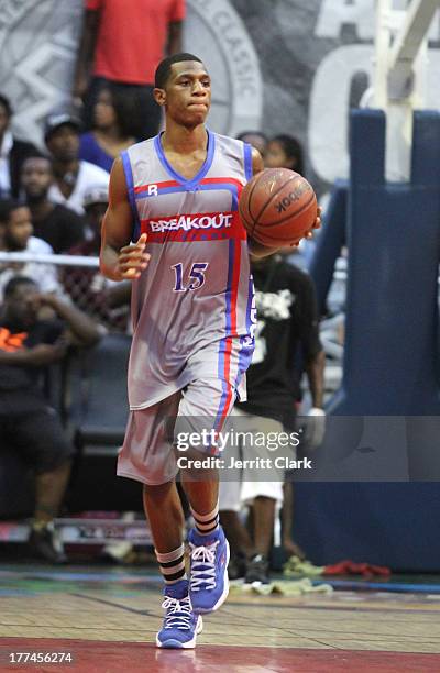 Dominic Magee plays for Reebok Classic Breakout Allstars at EBC's "The Finale" Tournament at Rucker Park on August 22, 2013 in New York City.