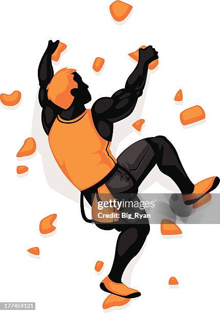 rock wall climber - rock wall climbing stock illustrations
