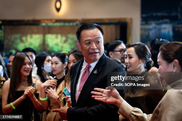 Anutin Charnvirakul, Thailand's Deputy Prime Minister, arrives on the red carpet during the 5th anniversary of ICONSIAM. The red carpet opening...