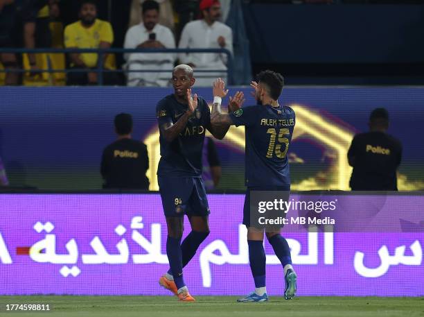 Anderson Talisca of Al-Nassr celebrates after scoring his sides first goal before VAR ruled it out during the Saudi King Cup of Champions Round of 16...