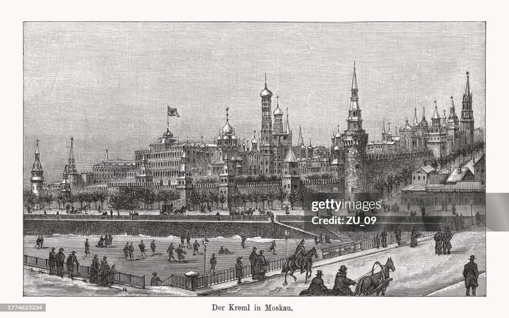 Le Kremlin à Moscou, Russie, gravure sur bois, publiée en 1894