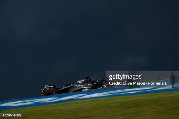 George Russell of Great Britain driving the Mercedes AMG Petronas F1 Team W14 on track during qualifying ahead of the F1 Grand Prix of Brazil at...