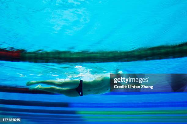 General view of a swimmer training during the 2nd Asian Youth Games on day seven of the 2nd Asian Youth Games on August 23, 2013 in Nanjing, China.