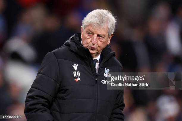 Roy Hodgson, Manager of Crystal Palace, reacts during the Premier League match between Burnley FC and Crystal Palace at Turf Moor on November 04,...