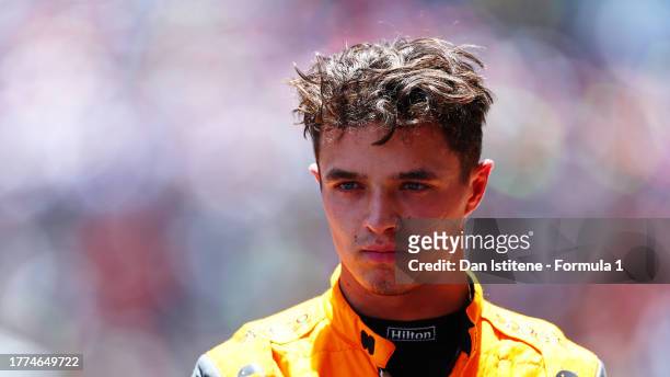 Sprint Shootout fastest qualifier Lando Norris of Great Britain and McLaren looks on in parc ferme during the Sprint Shootout ahead of the F1 Grand...