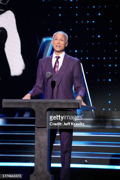Andrew Ridgeley speaks onstage at the 38th Annual Rock & Roll Hall Of Fame Induction Ceremony at Barclays Center on November 03, 2023 in New York...