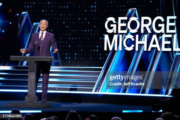 Andrew Ridgeley speaks onstage at the 38th Annual Rock & Roll Hall Of Fame Induction Ceremony at Barclays Center on November 03, 2023 in New York...