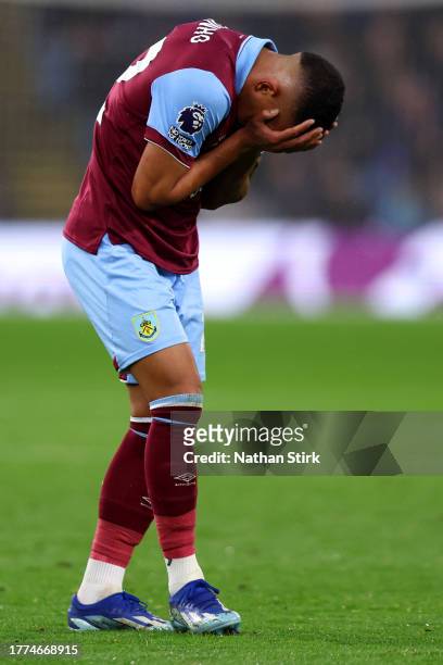 Vitinho of Burnley reacts during the Premier League match between Burnley FC and Crystal Palace at Turf Moor on November 04, 2023 in Burnley, England.