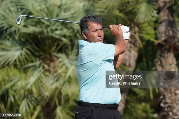 Ricardo Gonzalez of Argentina in action during Day Two of the Farmfoods European Senior Masters hosted by Peter Baker played on the South Course at...