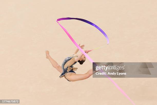 Evita Griskenas of Team United States competes on Rhythmic Gymnastics - Individual Ribbon Final on Day 15 of Santiago 2023 Pan Am Games on November...