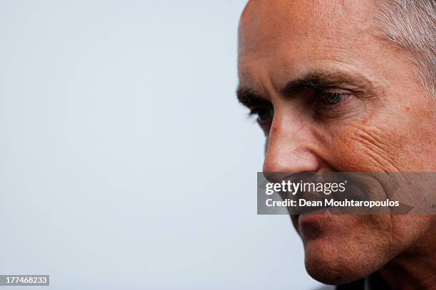 McLaren Team Principal Martin Whitmarsh is seen during practice for the Belgian Grand Prix at Circuit de Spa-Francorchamps on August 23, 2013 in Spa,...