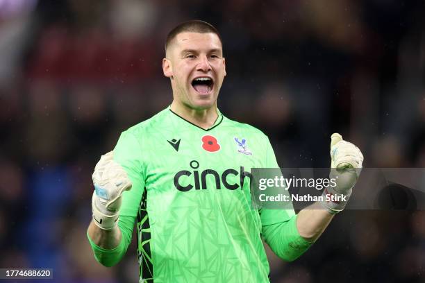 Sam Johnstone of Crystal Palace celebrates victory at full-time following the Premier League match between Burnley FC and Crystal Palace at Turf Moor...