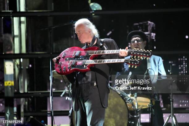 Jimmy Page performs onstage at the 38th Annual Rock & Roll Hall Of Fame Induction Ceremony at Barclays Center on November 03, 2023 in New York City.