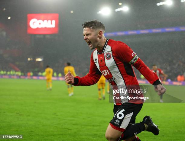 Oliver Norwood of Sheffield United celebrates scoring his sides second goal during the Premier League match between Sheffield United and...