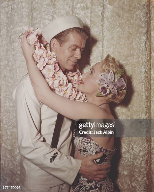 American actress Jane Powell and actor Gene Nelson iin the Warner Brothers film 'Three Sailors and A Girl', 1953.