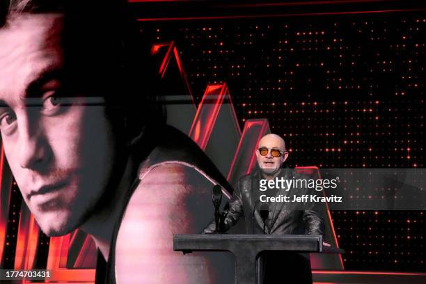 Bernie Taupin speaks onstage at the 38th Annual Rock & Roll Hall Of Fame Induction Ceremony at Barclays Center on November 03, 2023 in New York City.
