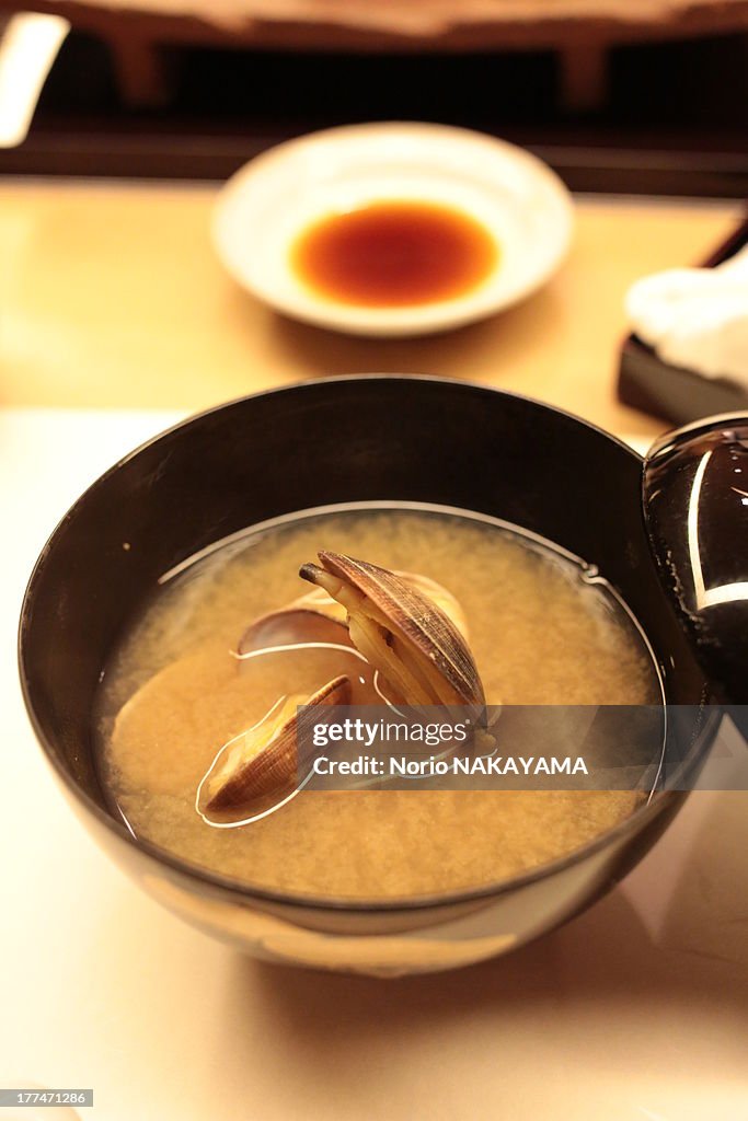Miso soup at sushi isshin