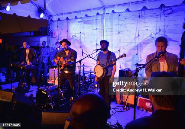 Ben Lovett, Marcus Mumford, Winston Marshall and Ted Dwane of Mumford and Sons perform live at Soho House New York's 10th Birthday Celebration on...
