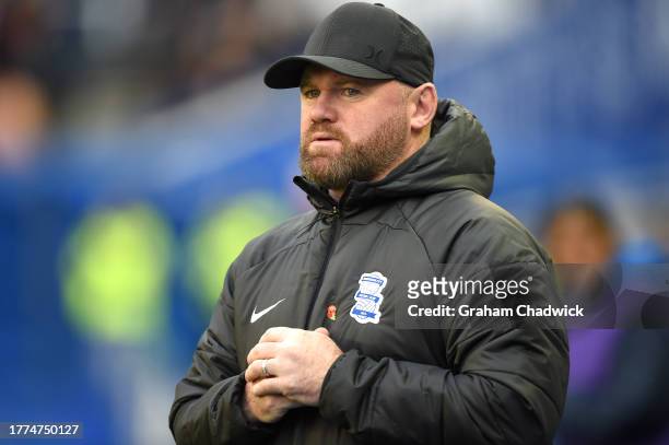 Wayne Rooney manager of Birmingham City looks on prior to during the Sky Bet Championship match between Birmingham City and Ipswich Town at St...