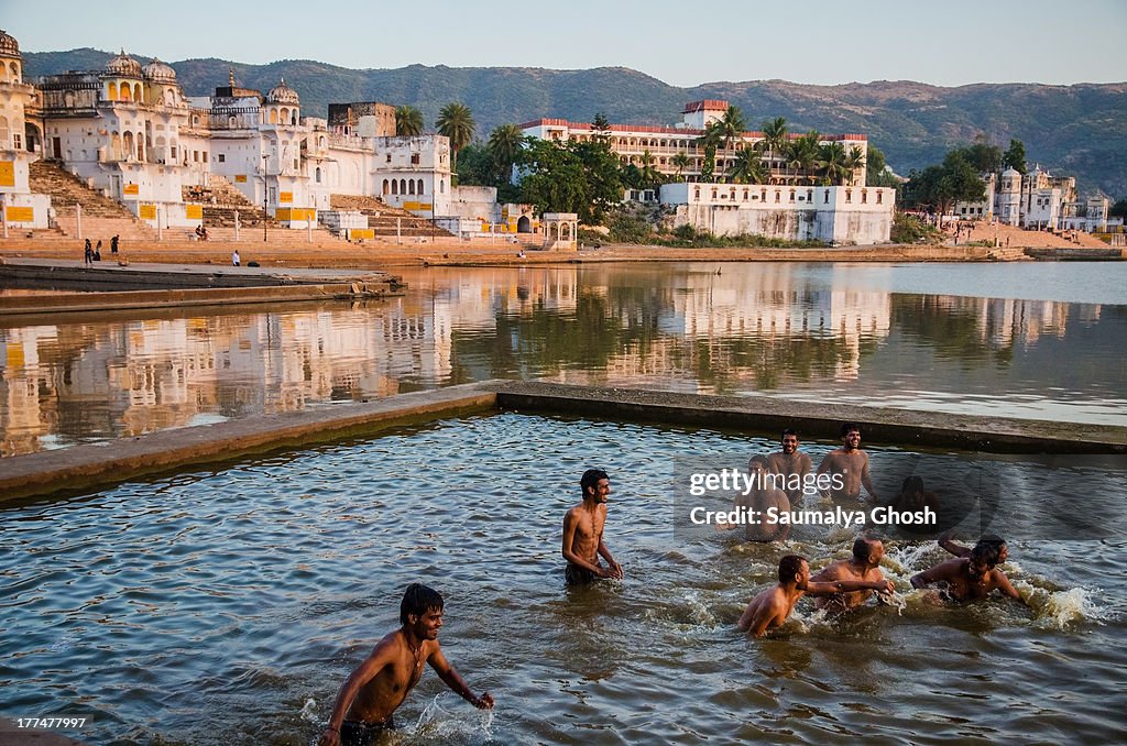 Bathing in Pushkar lake