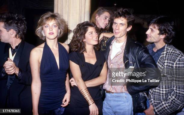 Christian Vadim celebrates his birthday with friends at the Palace, Agnes Soral, Veronique Genest, France 1985. Christian Vadim fete son anniversaire...