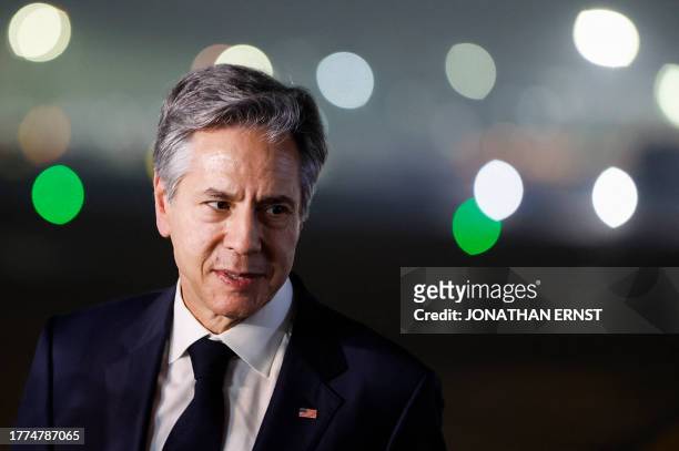 Secretary of State Antony Blinken arrives at the Palam Air Base in New Delhi on November 10 for his departure to Washington DC. US Secretary of State...