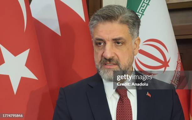 Abdulkadir Emin Onen, Chairman of the Asian Parliamentary Assembly Commission of the Grand National Assembly of Turkey speaks to press following the...