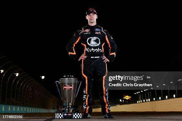 Ron Rhodes Driver Ben Rhodes, driver of the Kubota Ford, poses with the 2023 NASCAR ...