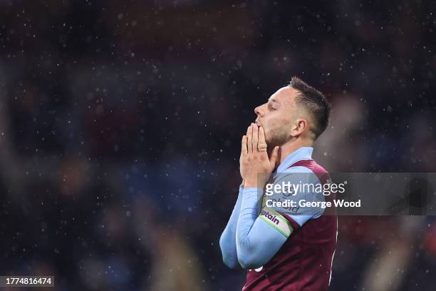 Josh Brownhill of Burnley reacts after Tyrick Mitchell of Crystal Palace scores the team's second goal during the Premier League match between...