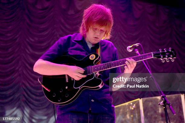American musician Brett Dennen performs onstage at the First Midwest Bank ampitheater, Tinley Park, Illinois, July 18, 2008.