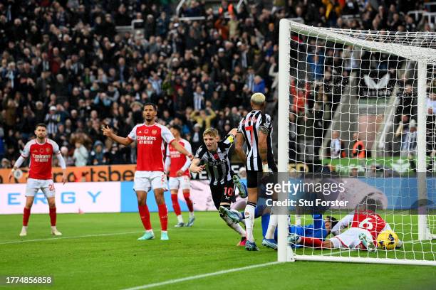 Anthony Gordon of Newcastle United celebrates after scoring the team's first goal during the Premier League match between Newcastle United and...