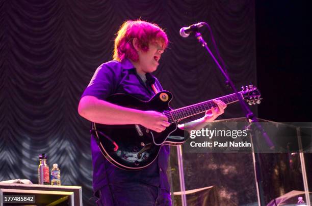 American musician Brett Dennen performs onstage at the First Midwest Bank ampitheater, Tinley Park, Illinois, July 18, 2008.